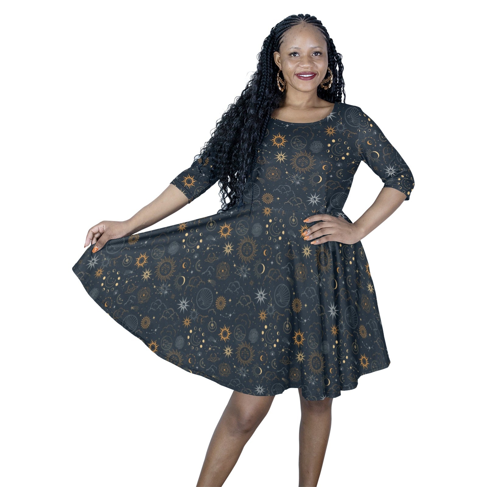 skater dress 3 4 sleeve Sparkle & Fade 3/4 Sleeve Knit Skater Dress in Black