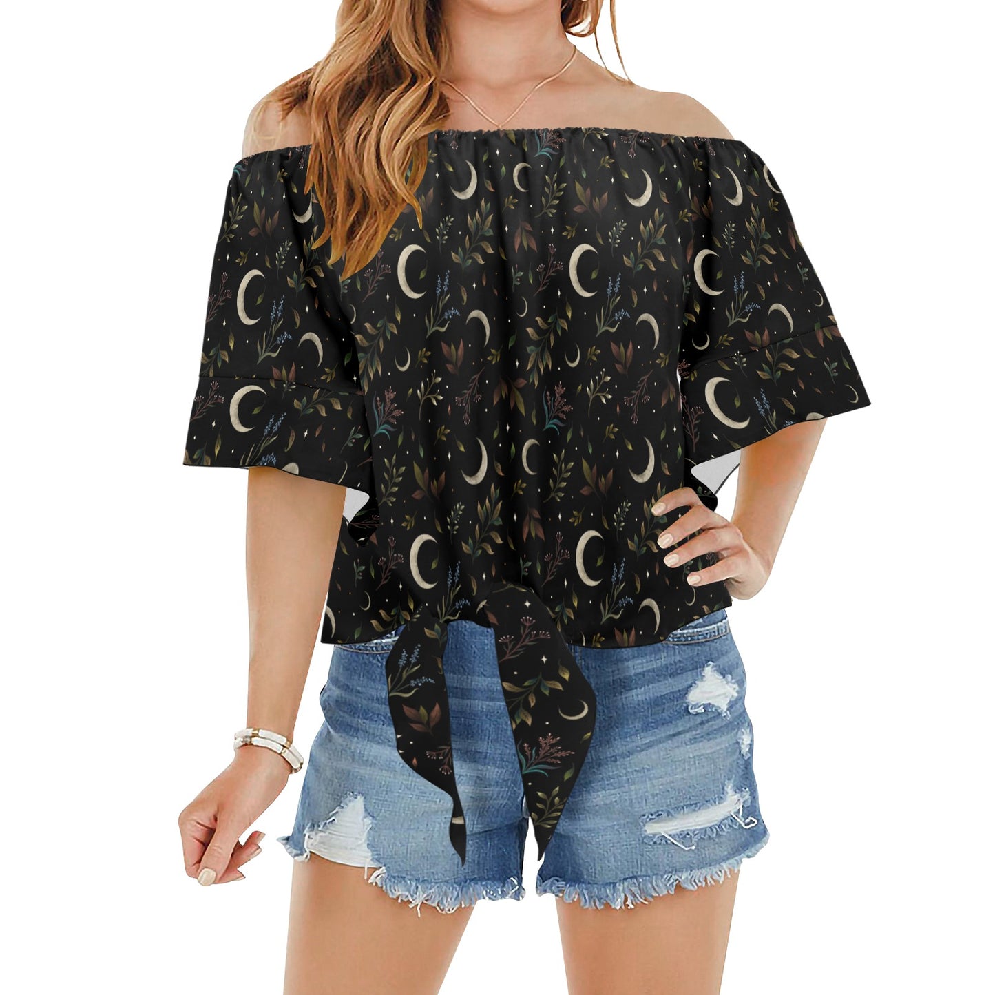 Off-Shoulder Front-Knot Blouse