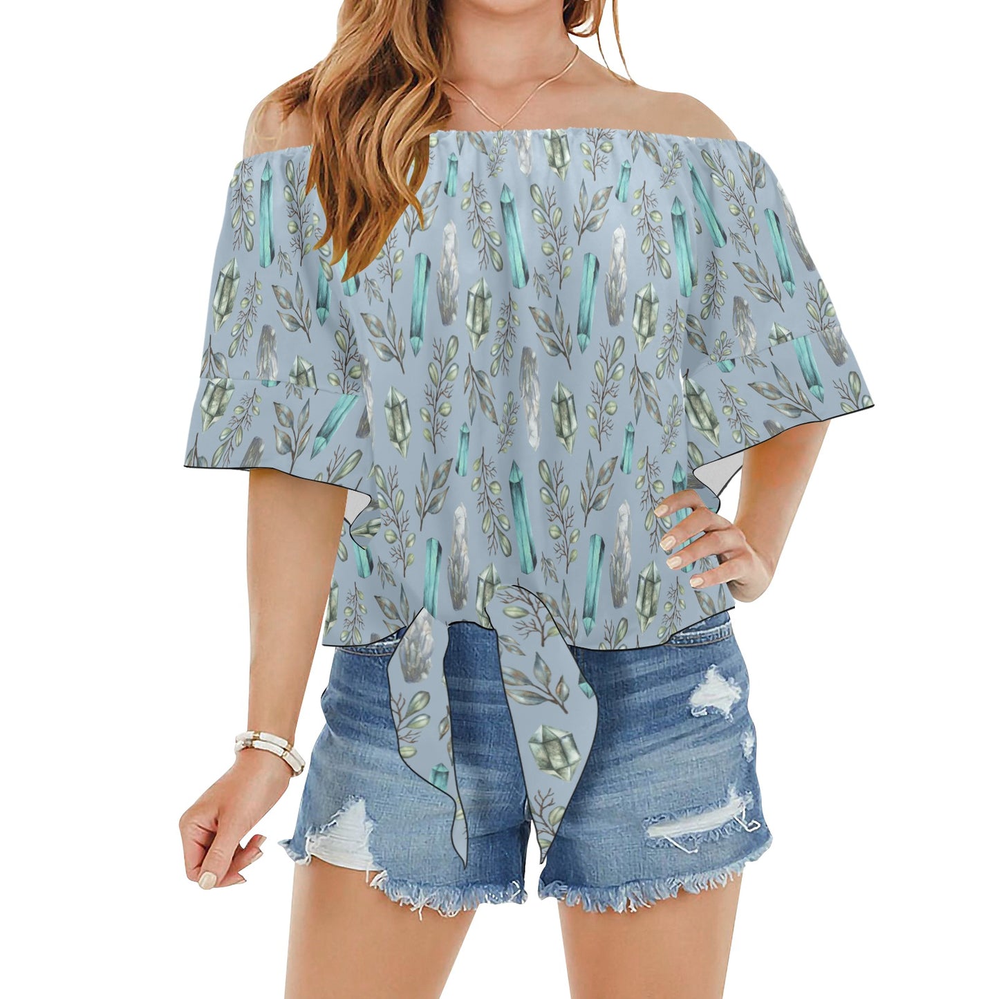 Off-Shoulder Front-Knot Blouse