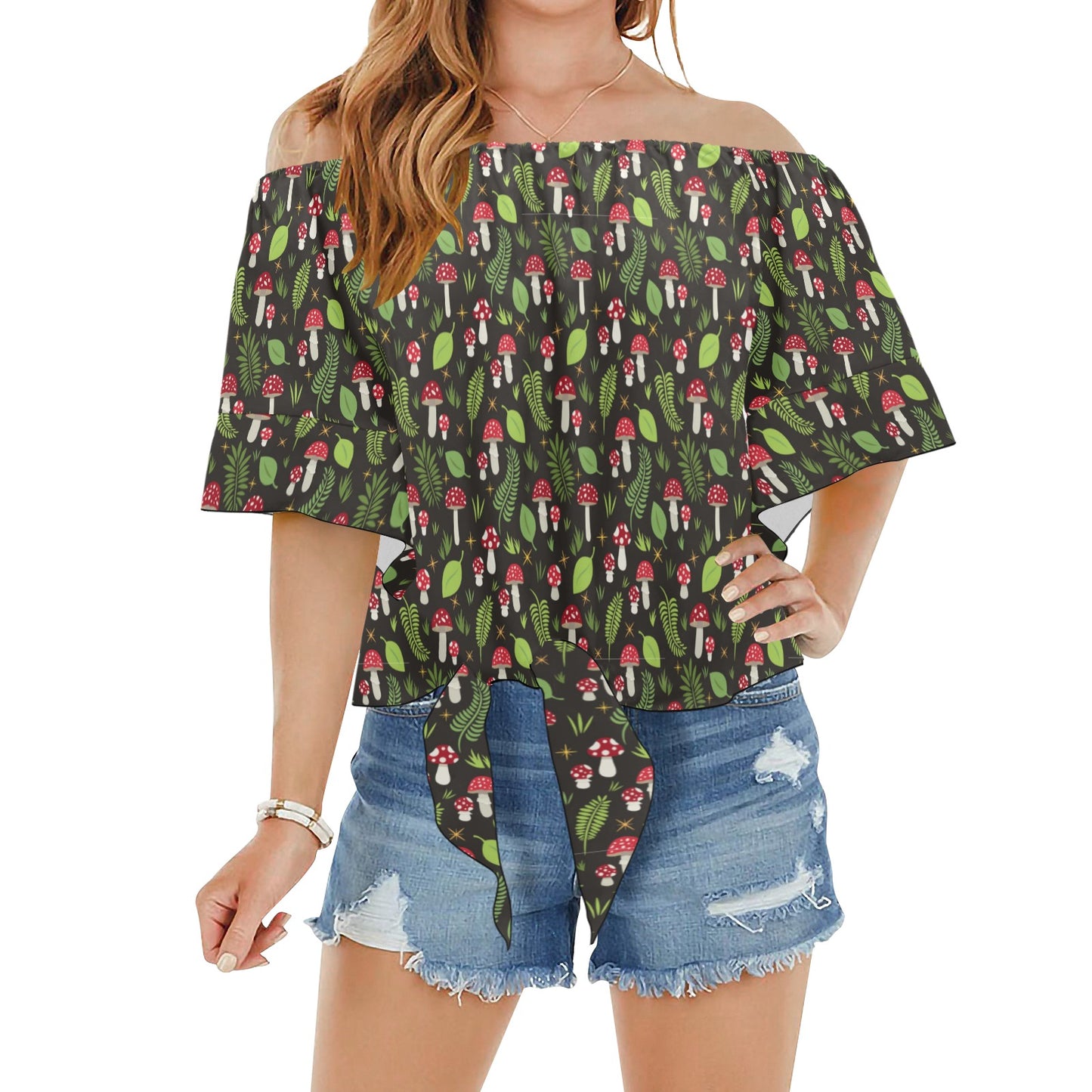 Off-Shoulder Front-Knot Blouse