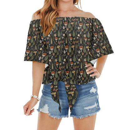 Off-Shoulder Front-Knot Blouse