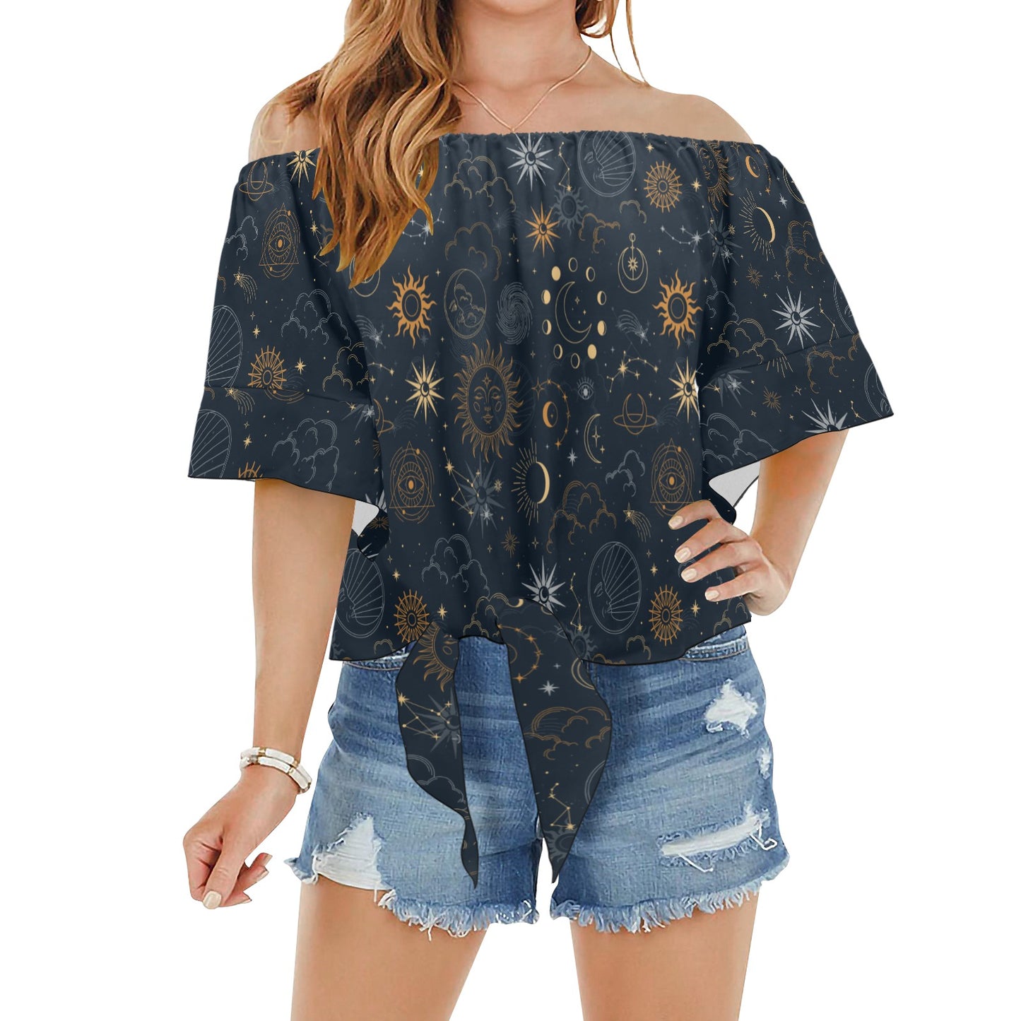 Off-Shoulder Front-Knot Blouse