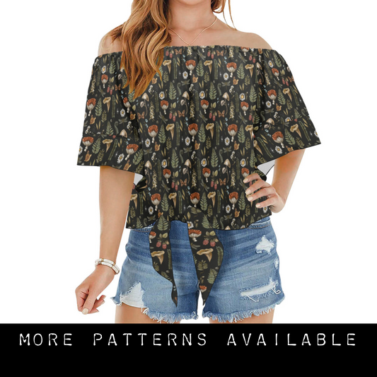 Off-Shoulder Front-Knot Blouse